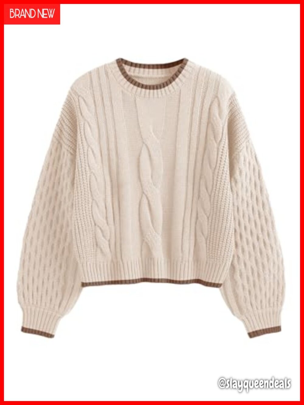 Cable Knit Long Sleeve Oversized Crewneck Pullover Sweater
